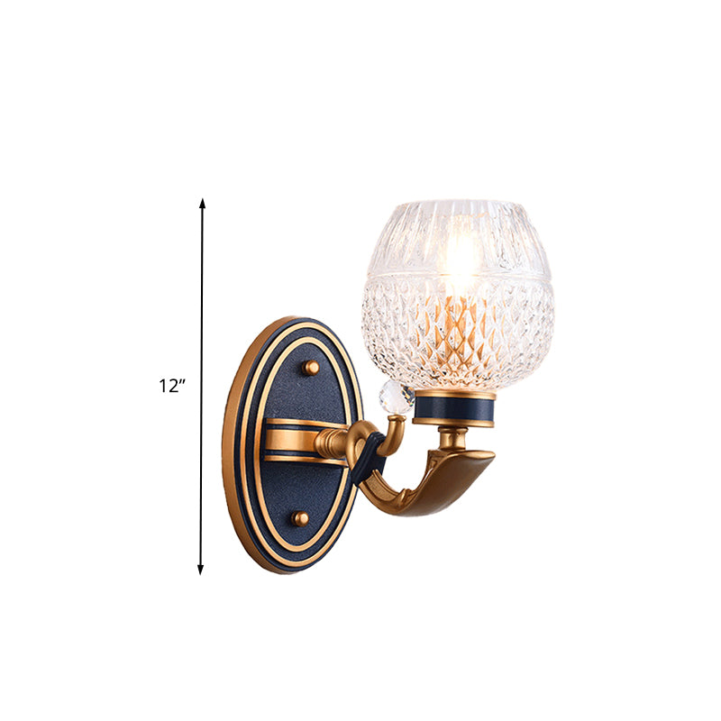 Traditionalist Bowl Wall Sconce Light 1/2 Bulbs Lattice Glass LED Wall Mounted Lamp in Brass for Bedroom