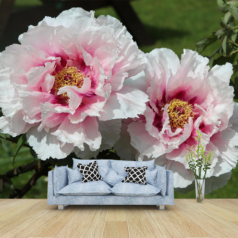 Full Size Photography Modern Mural Decal with Blossoming Peony for Living Room
