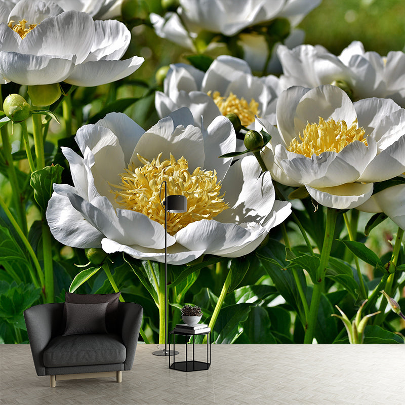Full Size Photography Modern Mural Decal with Blossoming Peony for Living Room