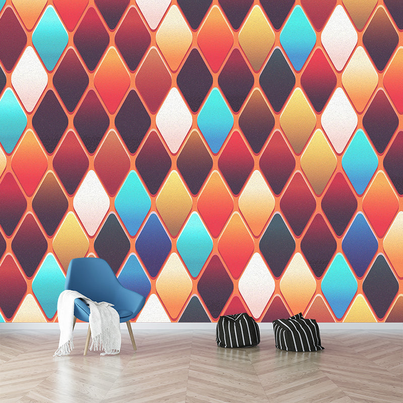 Moisture Resistant Geometry Wall Mural Modernism with Rhombus Pattern Wall Decor