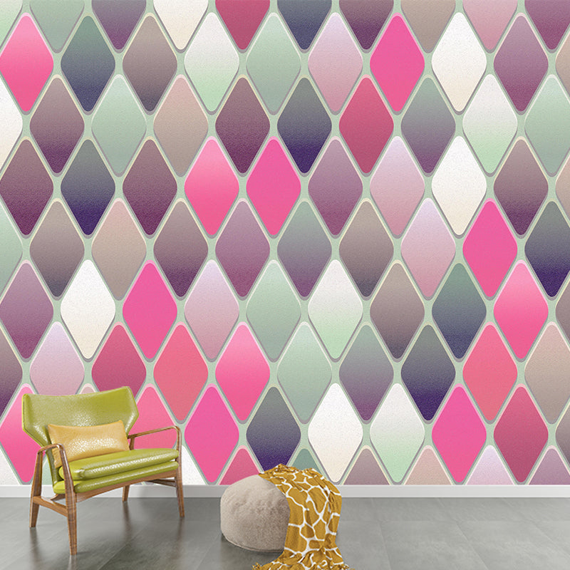 Contemporary Wall Mural Decal Rhombus Pattern Wall Covering for Girl's Bedroom