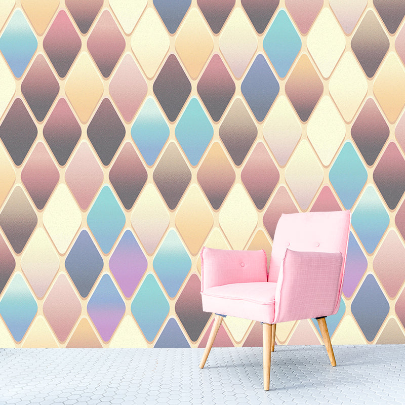 Contemporary Wall Mural Decal Rhombus Pattern Wall Covering for Girl's Bedroom