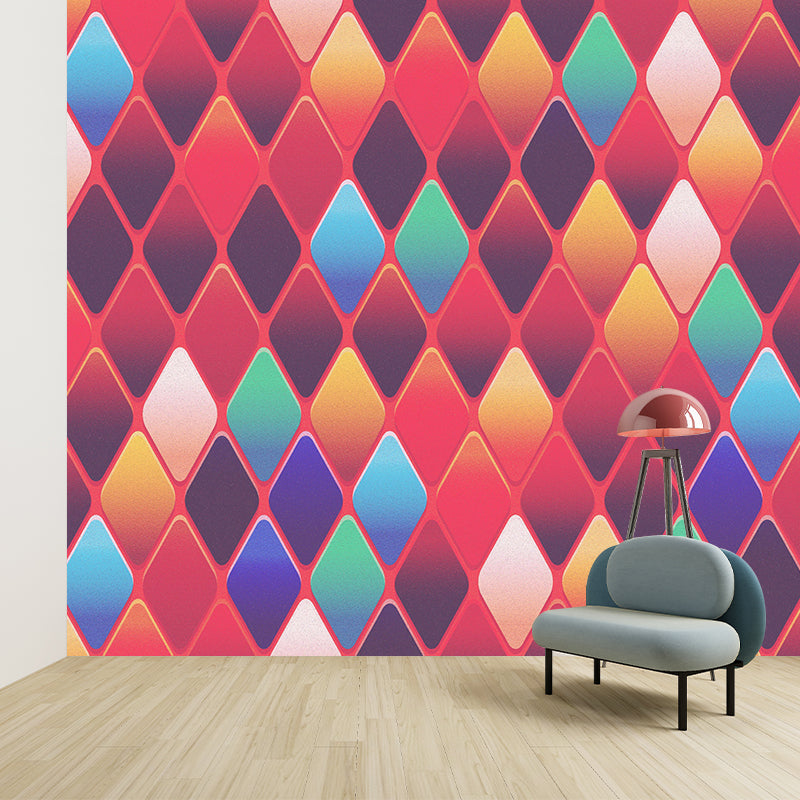 Contemporary Wall Mural Decal Rhombus Pattern Wall Covering for Girl's Bedroom