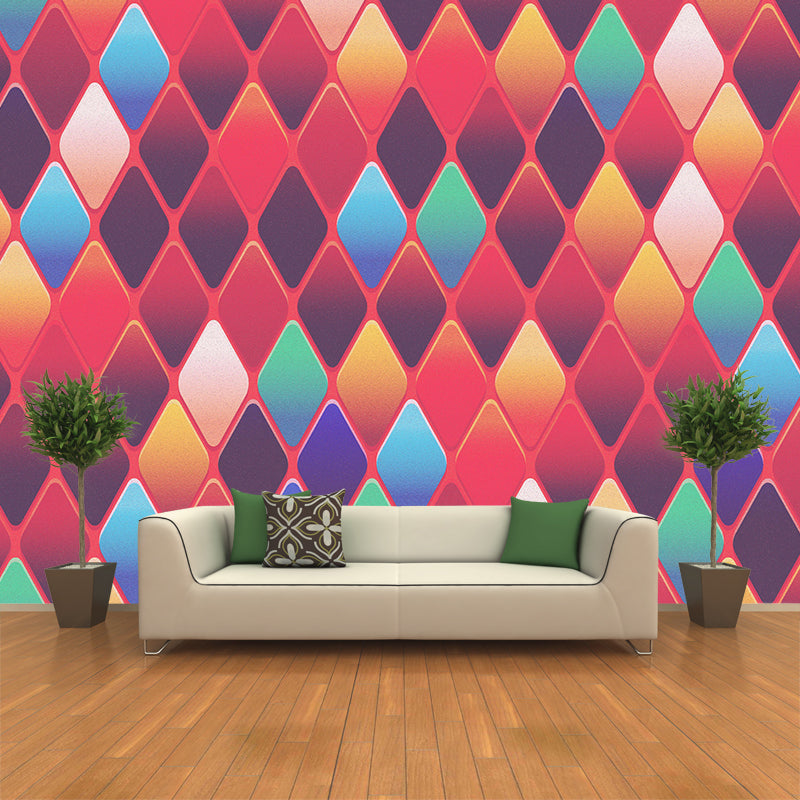 Contemporary Wall Mural Decal Rhombus Pattern Wall Covering for Girl's Bedroom
