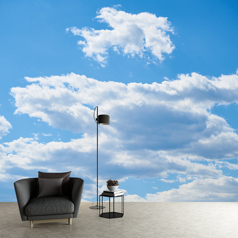 White Cloud and Blue Sky Mural Wallpape for Meeting Room Decor,Moisture Resistant