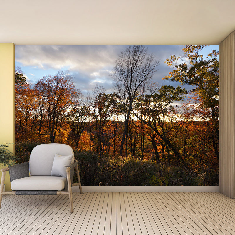 Soft Color Maple Pattern Mural Moisture Resistant Modern Style Bedroom Wall Art