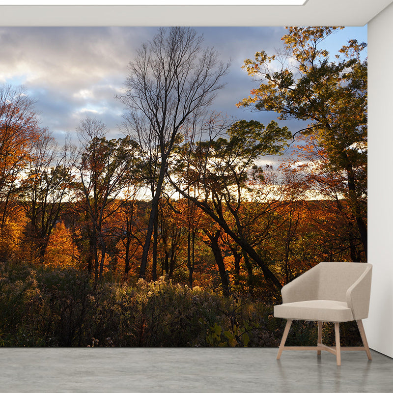 Soft Color Maple Pattern Mural Moisture Resistant Modern Style Bedroom Wall Art