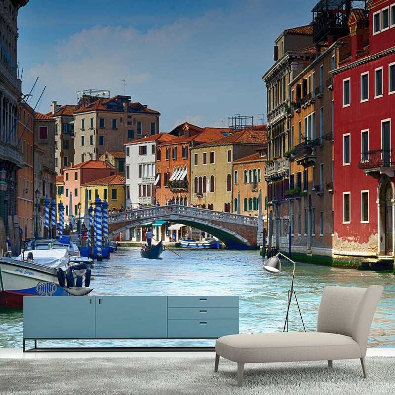 Boat on the Canal Mural Wallpaper Contemporary Venice House Interior Wall Art
