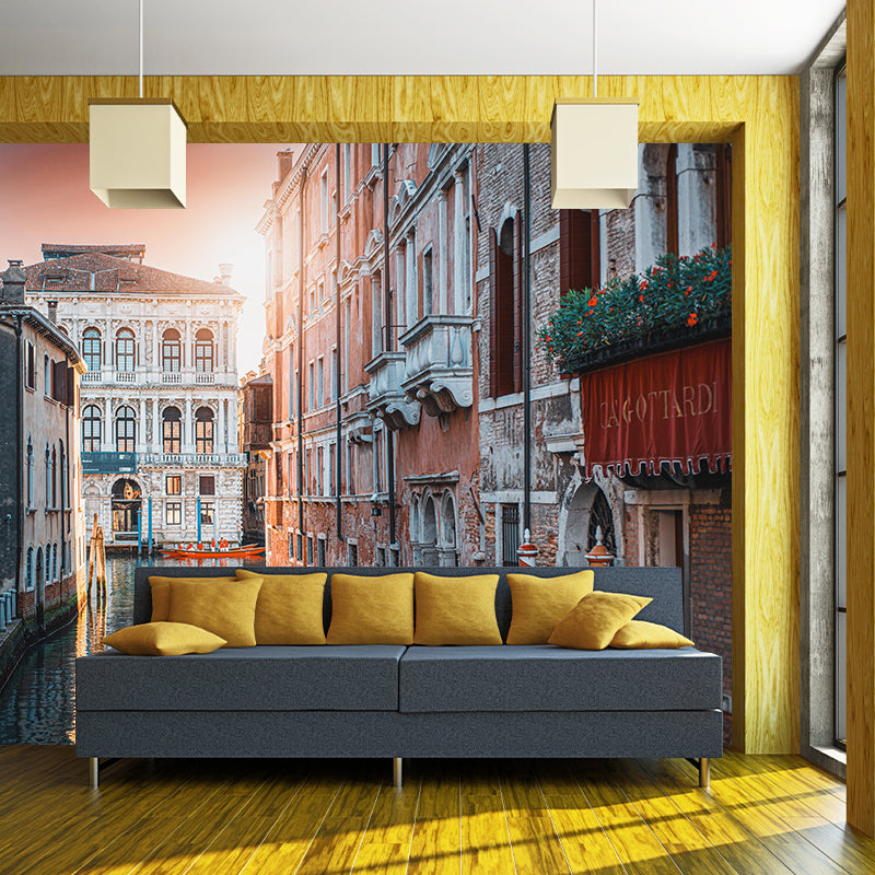 Boat on the Canal Mural Wallpaper Contemporary Venice House Interior Wall Art