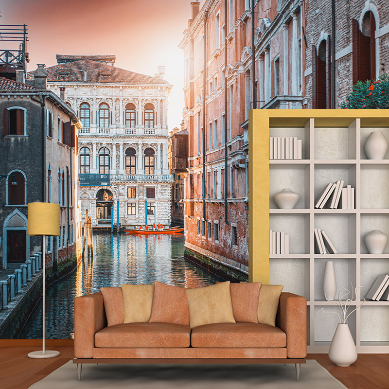 Boat on the Canal Mural Wallpaper Contemporary Venice House Interior Wall Art