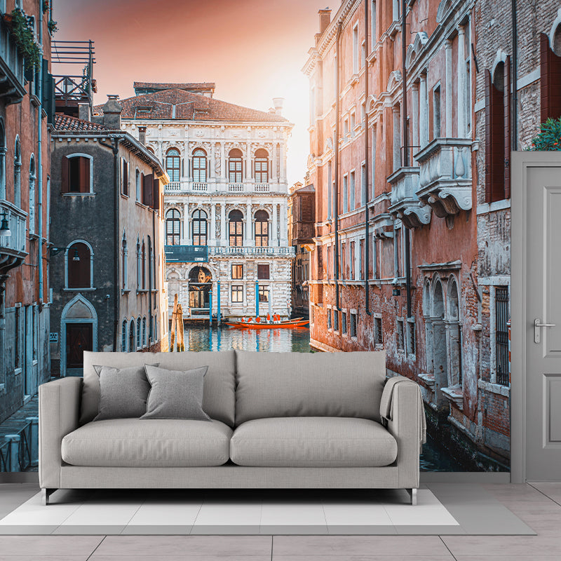 Boat on the Canal Mural Wallpaper Contemporary Venice House Interior Wall Art