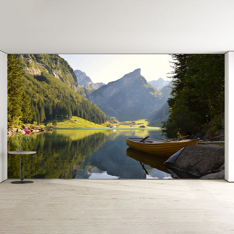 Contemporary Mountain and Lake Mural Horizontal Photography Wall Covering for Living Room