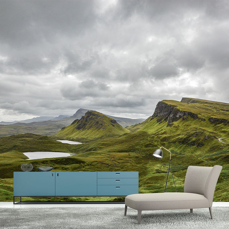 Contemporary Mountain and Lake Mural Horizontal Photography Wall Covering for Living Room