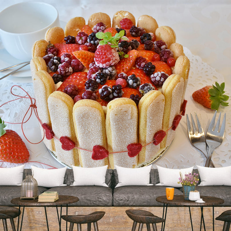 Horizontal Photography Nice Cake Mural Wallpaper Wall Covering for Dessert Shop