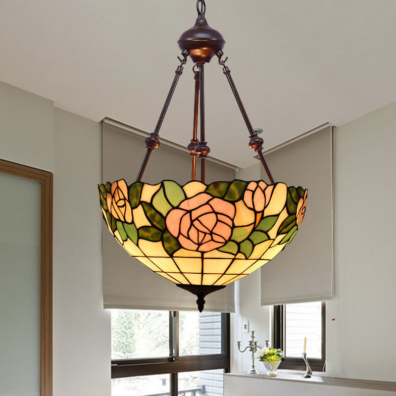 Schüssel Kronleuchter Beleuchtung 2 Lichter handgeschnitten Glas Victorian Pendellampe in Rot/Rosa/Lila für Schlafzimmer