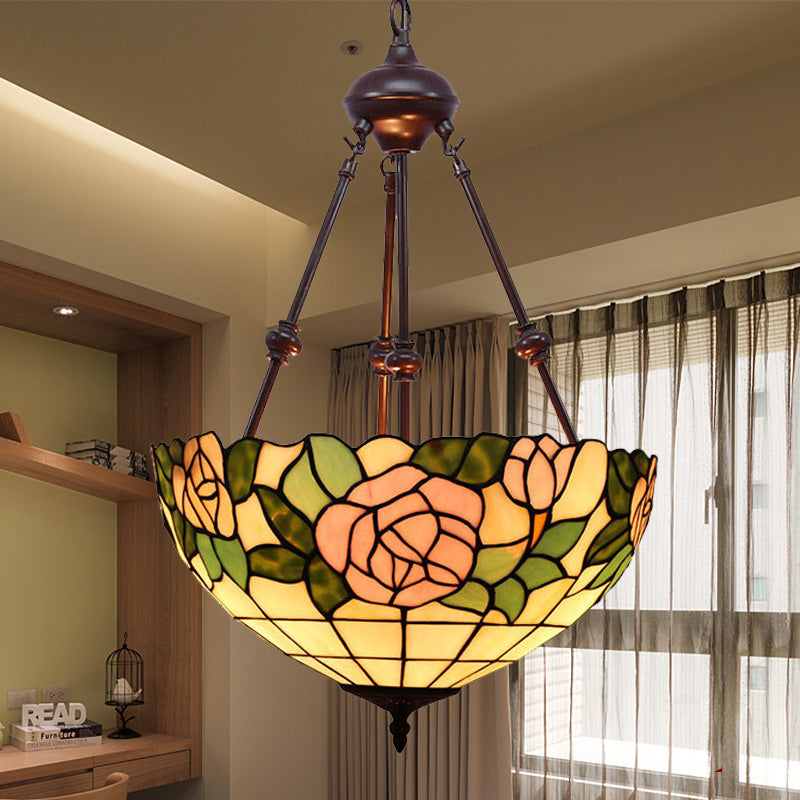 Schüssel Kronleuchter Beleuchtung 2 Lichter handgeschnitten Glas Victorian Pendellampe in Rot/Rosa/Lila für Schlafzimmer