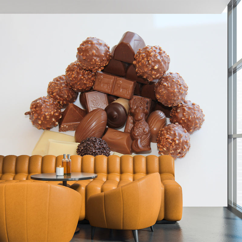 Zachte kleur chocolade muurschildering behang hedendaagse wandbekleding voor dessertwinkel