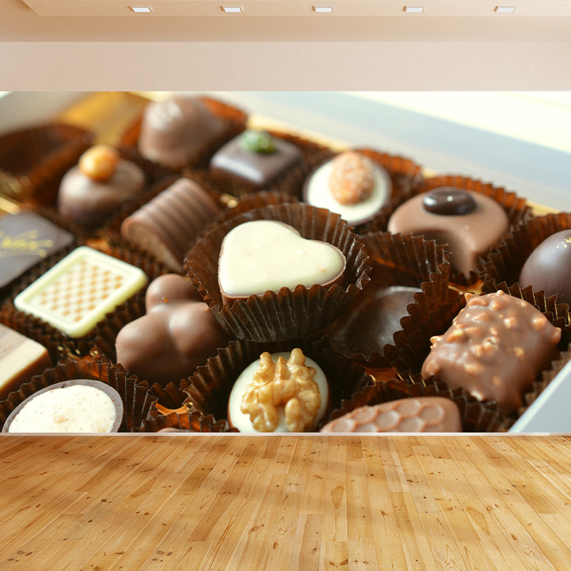 Valentine's Day Chocolate Mural Wallpaper Contemporary Wall Covering for Dessert Shop