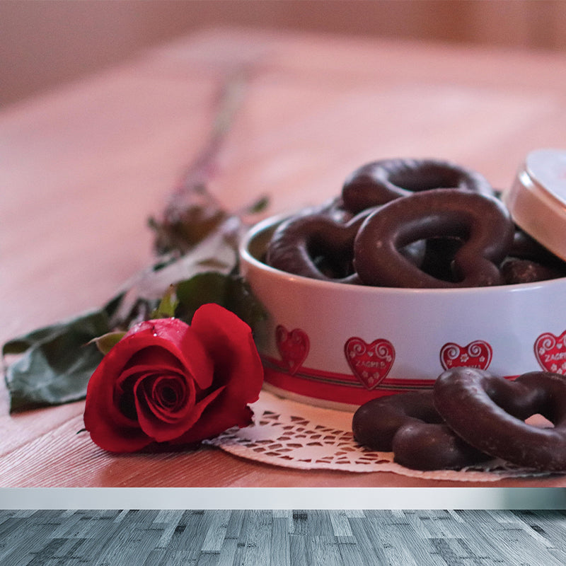 Valentine's Day Chocolate Mural Wallpaper Contemporary Wall Covering for Dessert Shop