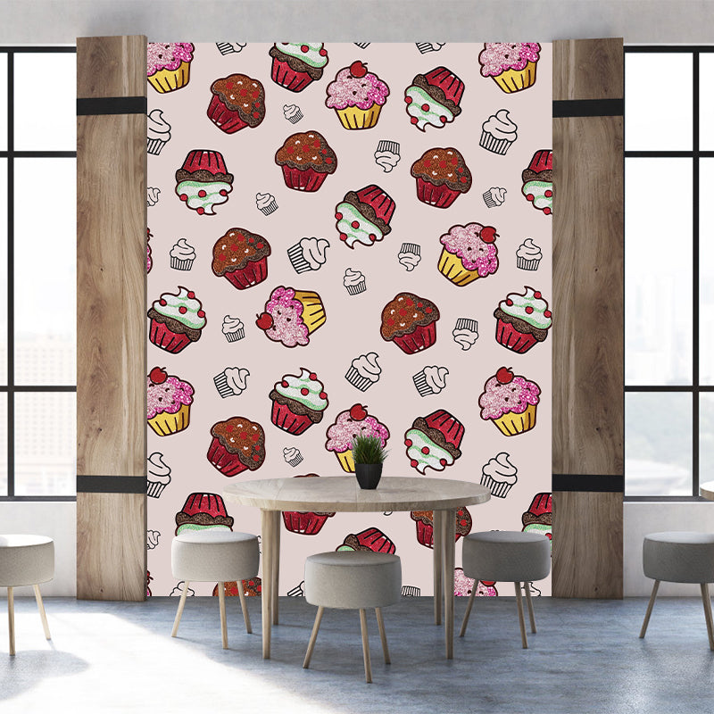 Cartoon Cake Mural Wallpaper Soft Color Wall Covering for Children's Bedroom