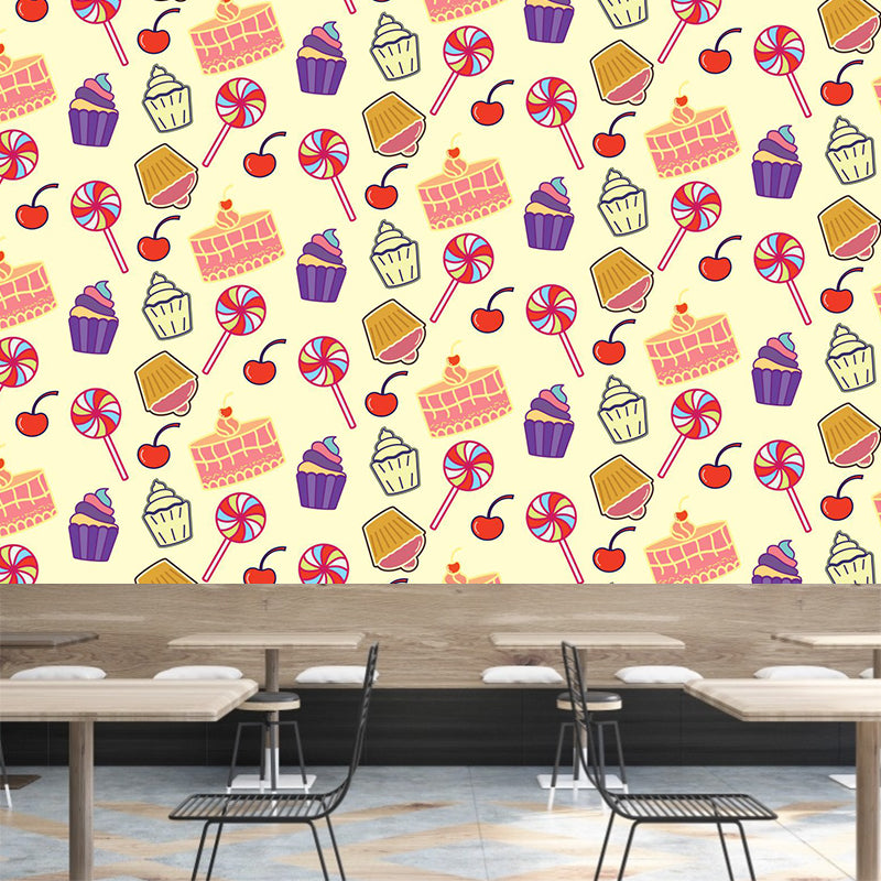 Cartoon Cake Mural Wallpaper Soft Color Wall Covering for Children's Bedroom