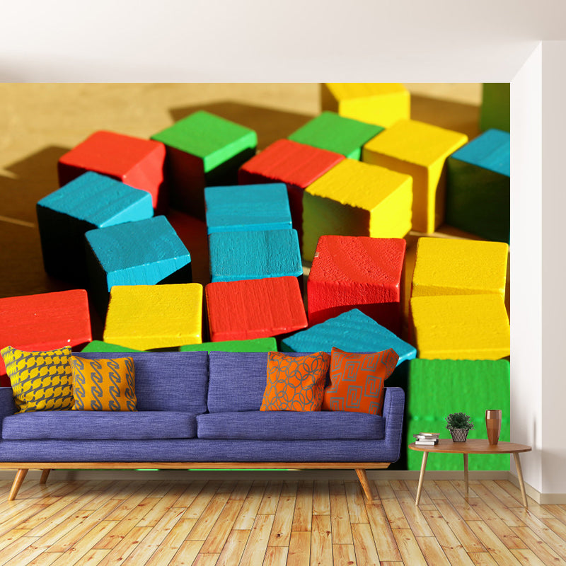 Cube Mural Wallpaper 3D Effect Modern Mildew Resistant Wall Decor for Child's Bedroom
