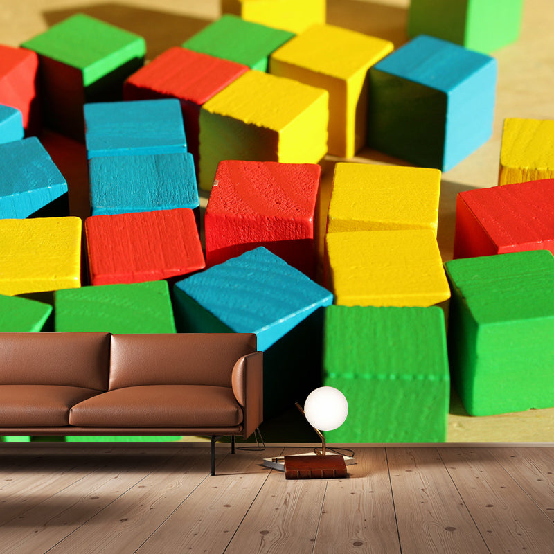 Cube Mural Wallpaper 3D Effect Modern Mildew Resistant Wall Decor for Child's Bedroom