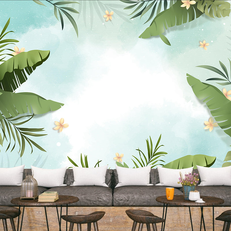 Palm Plant Leaves Mural Wallpaper Tropical Mildew Resistant Living Room Wall Art