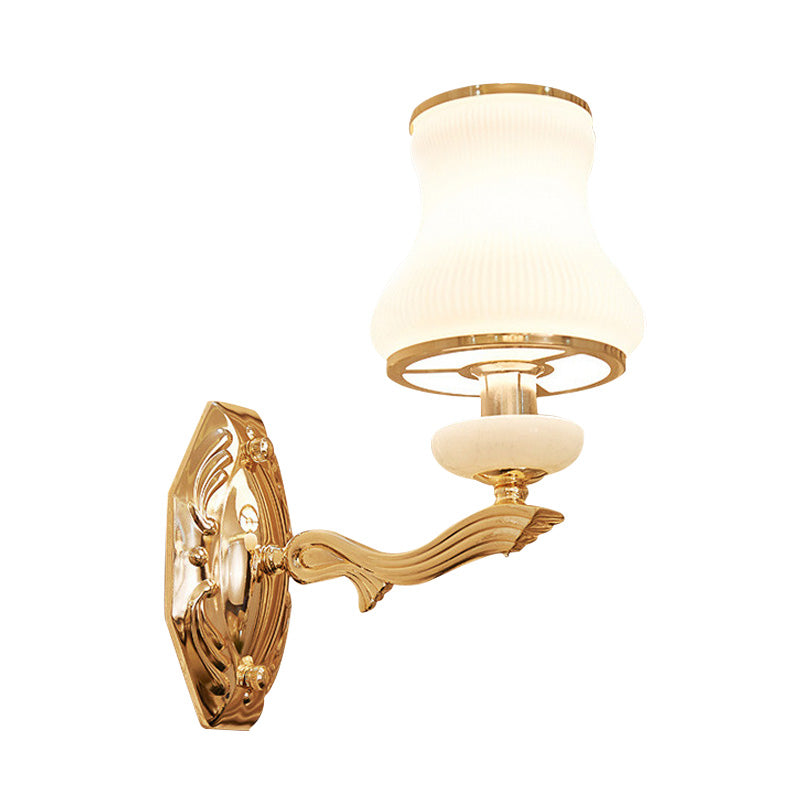 Bell Bedroom Wall Light Gifce Traditional Opal Grosted Glass 1/2 Bulbes Brass Wall Lampe With Clear Crystal Drop