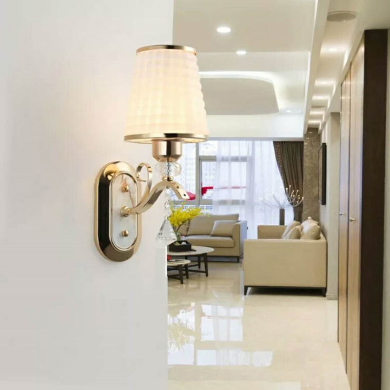 Lattice Glass Gold Wall Lighting Cone Single Light Vintage LED Wall Mounted Light with Crystal Accent