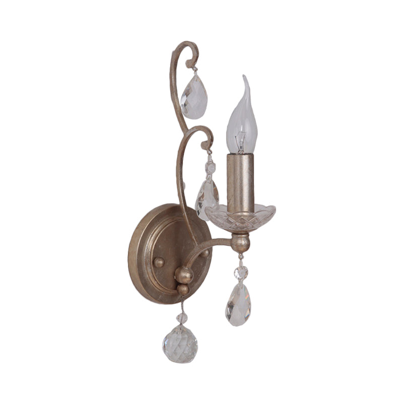 Rost/gealtert Silber 1/2 Lichter Leuchten Leuchte Leuchte Traditionelle Kristall -Kerzen -Wandlampe für Wohnzimmer