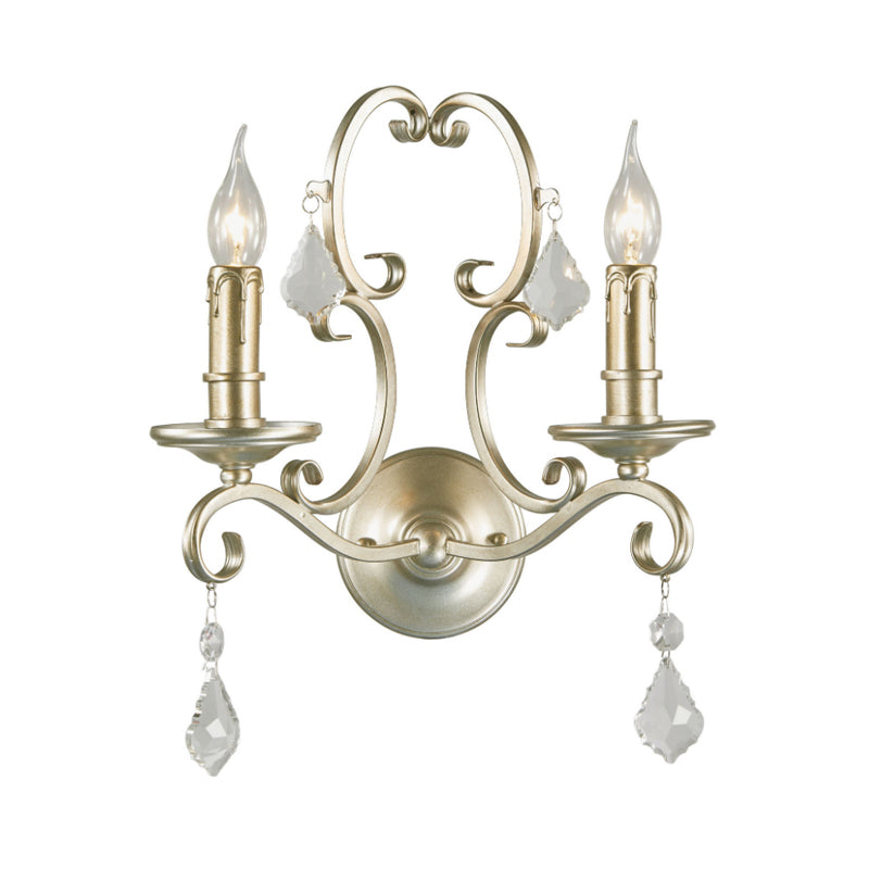 Rost/gealtert Silber 1/2 Lichter Leuchten Leuchte Leuchte Traditionelle Kristall -Kerzen -Wandlampe für Wohnzimmer