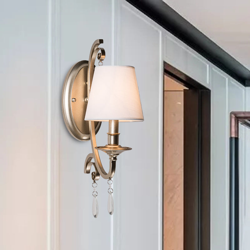 Brass Tapered/Candle Wall Lamp Rural Clear Crystal 1/2 Heads Bedroom Wall Mount Light with Shade/Shadeless