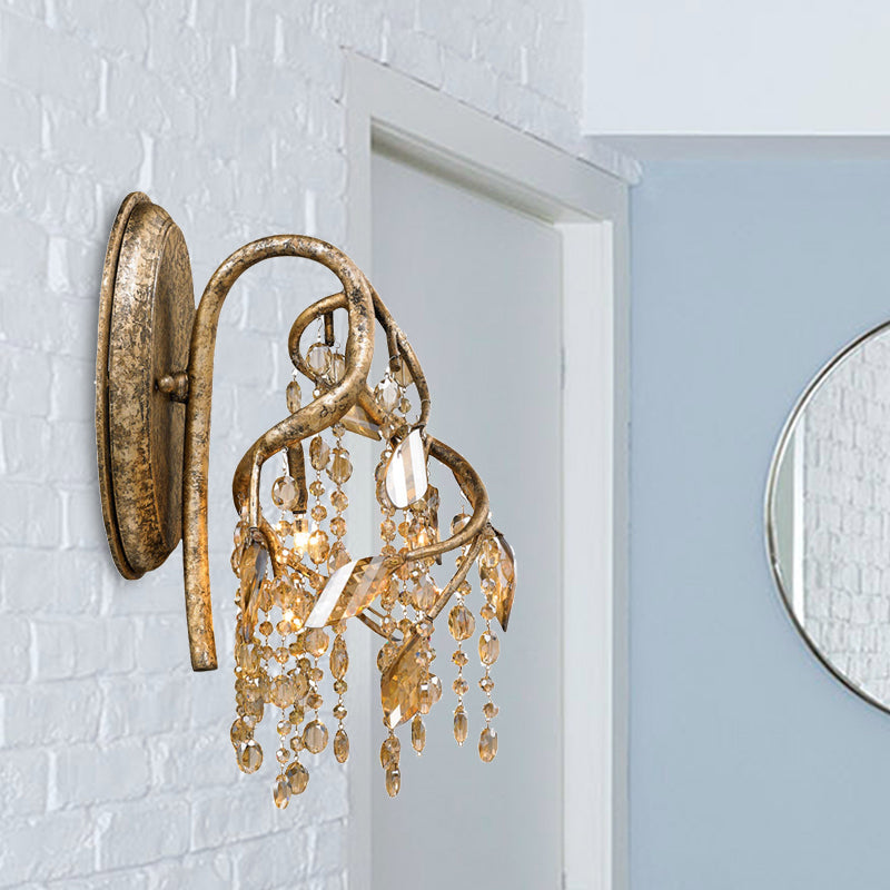 Decorative Branch Wall Mount Lighting 2 Lights Translucent Crystal LED Wall Lamp in Brass
