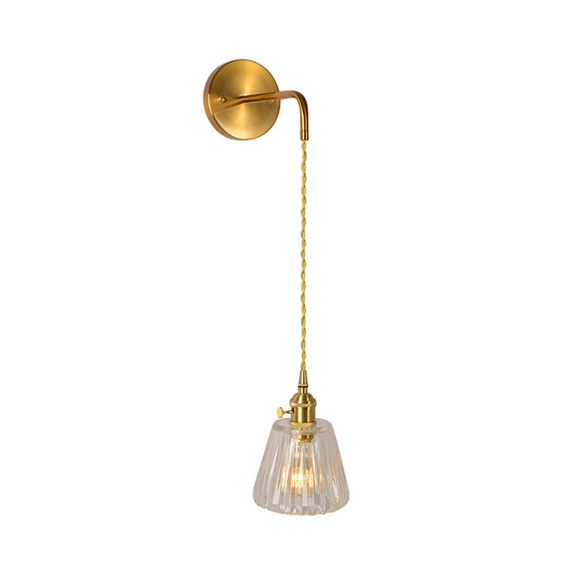 1 Light Wall Mount Lighting Traditional Dome/Cone Clear Prismatic Glass LED Sconce Light Fixture in Gold