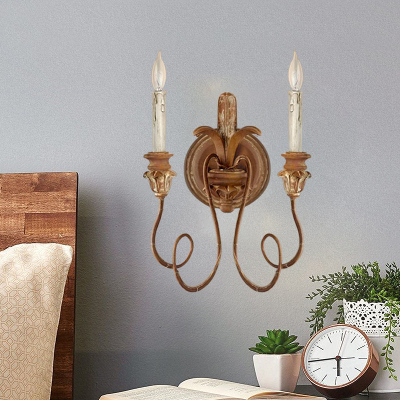 Curvy Bedroom Wall Mounted Lamp Rustic Stylish Wood 2 Lights White/Brown/Distressed White Sconce Light Fixture