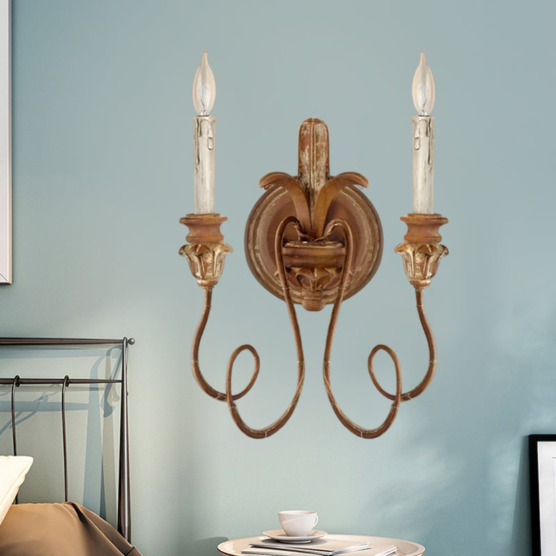 Curvy Bedroom Wall Mounted Lamp Rustic Stylish Wood 2 Lights White/Brown/Distressed White Sconce Light Fixture