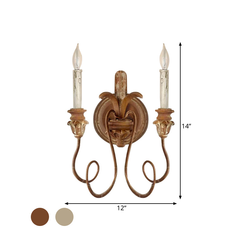 Curvy Bedroom Wall Mounted Lamp Rustic Stylish Wood 2 Lights White/Brown/Distressed White Sconce Light Fixture