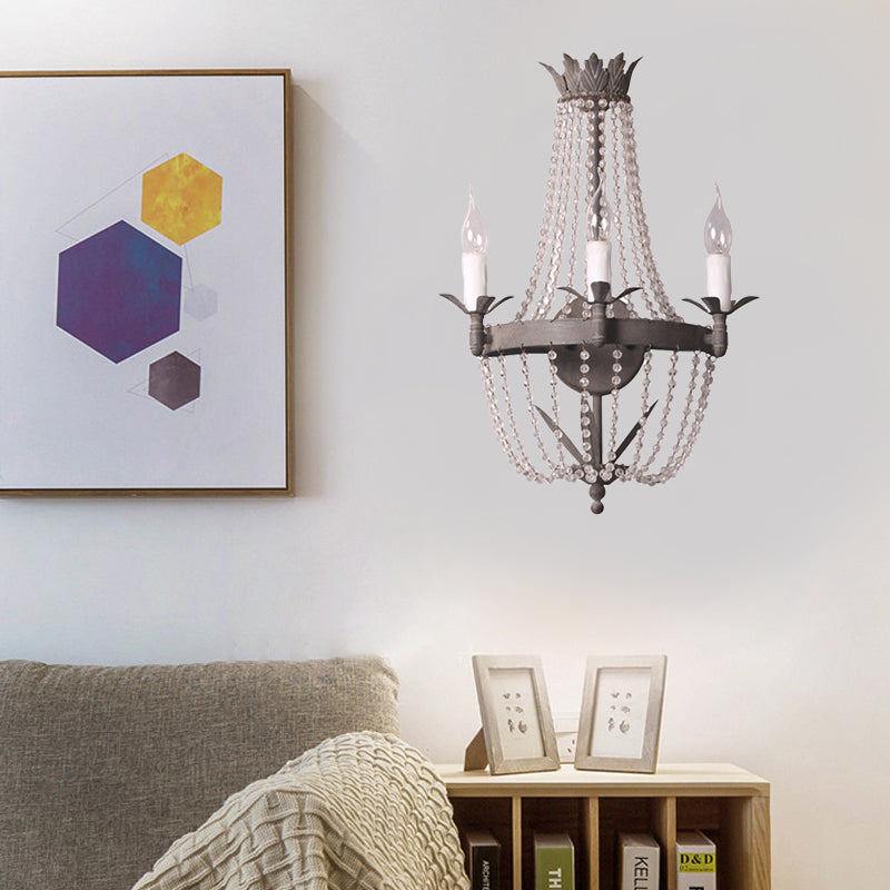 Kralen houten wandbevestiging verlichting traditionele stijl 3 lichten slaapkamer sconce in grijs
