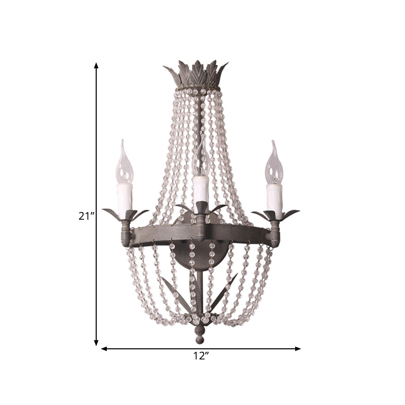 Kralen houten wandbevestiging verlichting traditionele stijl 3 lichten slaapkamer sconce in grijs