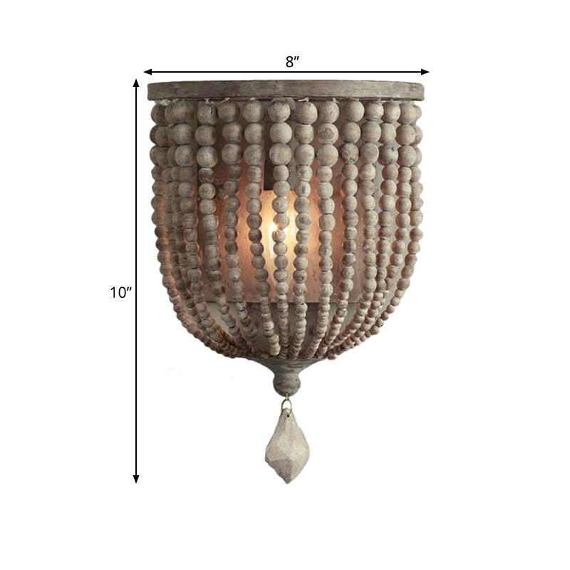 1 Light Wood Wall Mount Lamp Countryside Grey Beaded Living Room Sconce Light Fixture