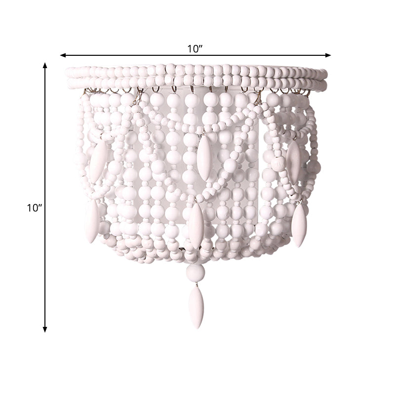 1 Light Bedroom Wall Mount Lighting Traditional White Sconce Light Fixture with Basket Wood Shade