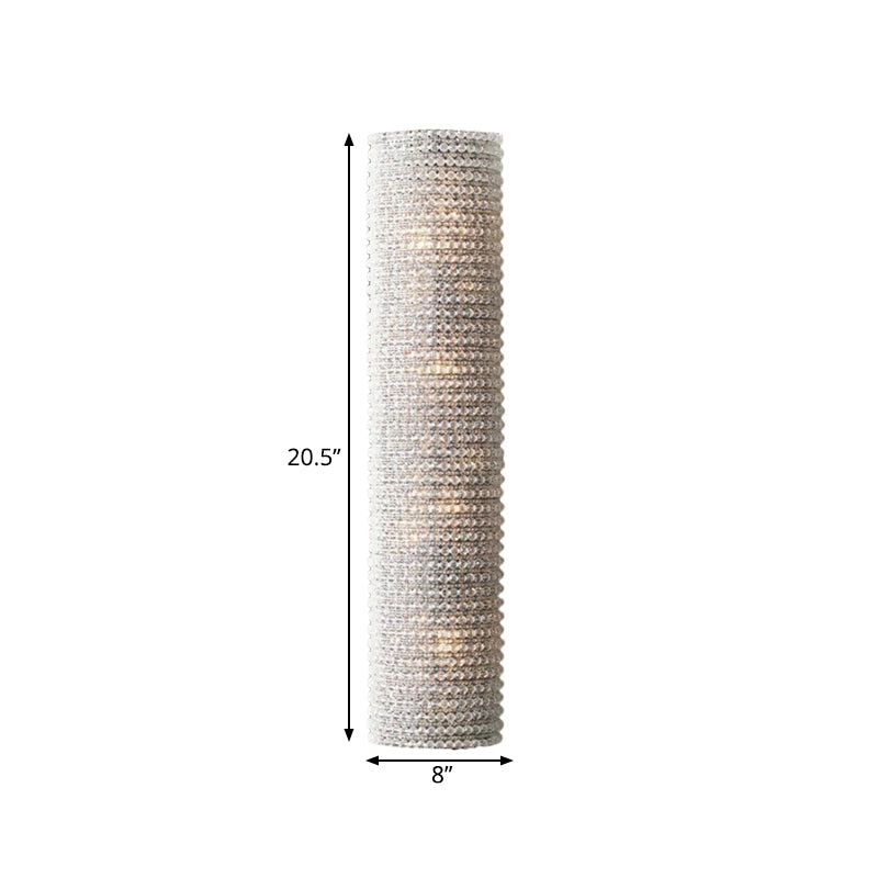 4 Lights Cylinder Wall Lighting Idea Rustic Stylish White Crystal Sconce for Living Room