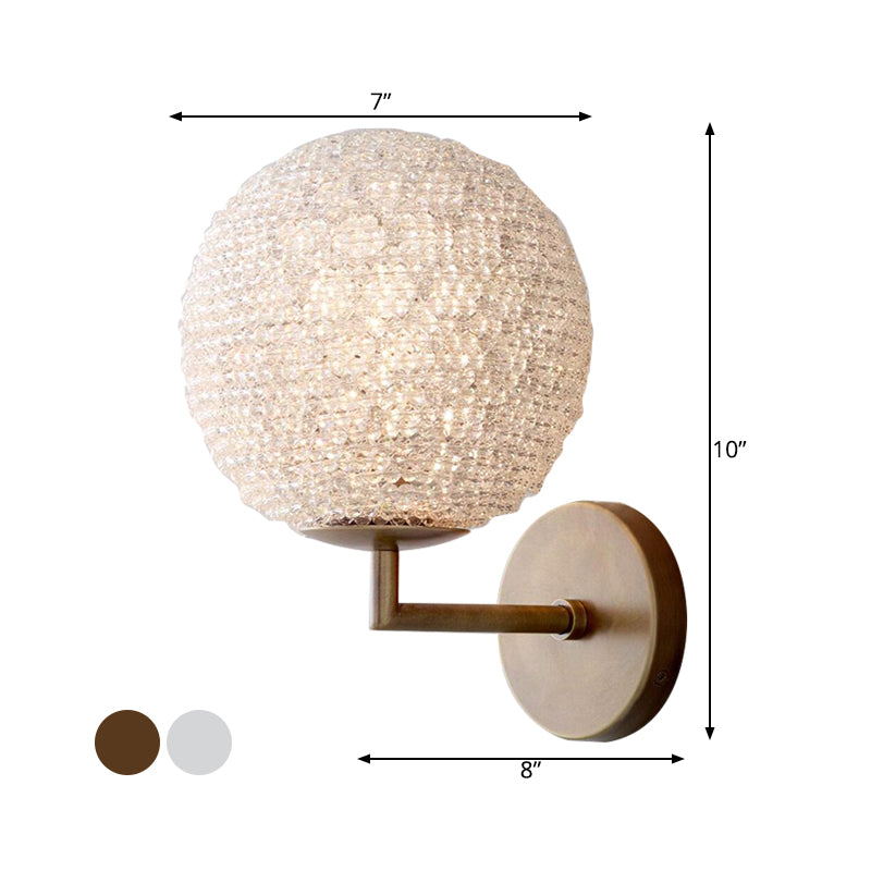 Countryside Globe Sconce Light Fixture 1 Light Crystal Wall Mounted Lamp in Silver/Gold for Bedroom