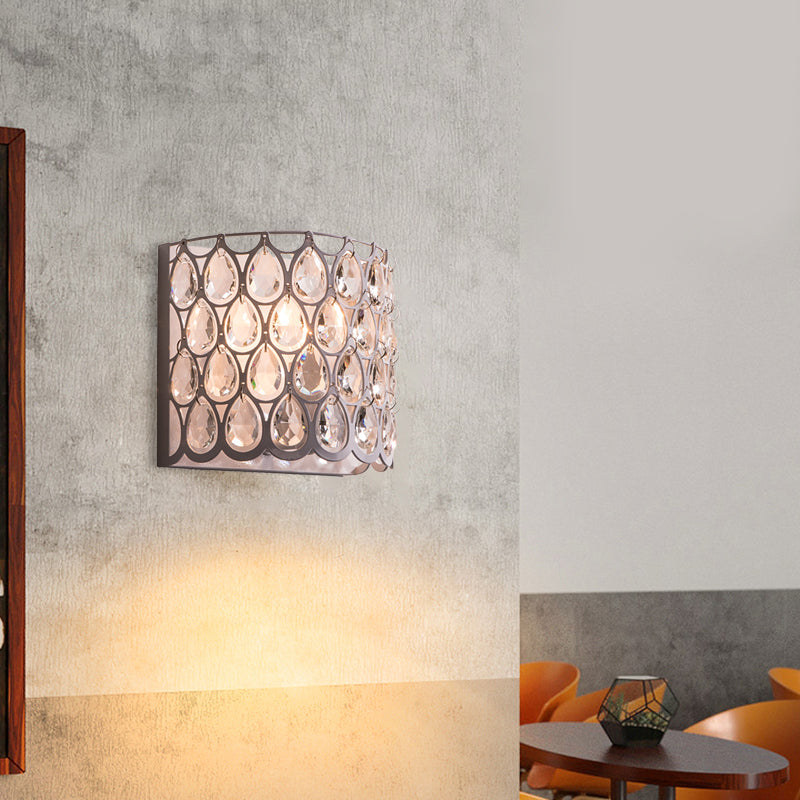 Wit halfcilinder sconce platteland kristal 1 lichte slaapkamer muurverlichting armatuur