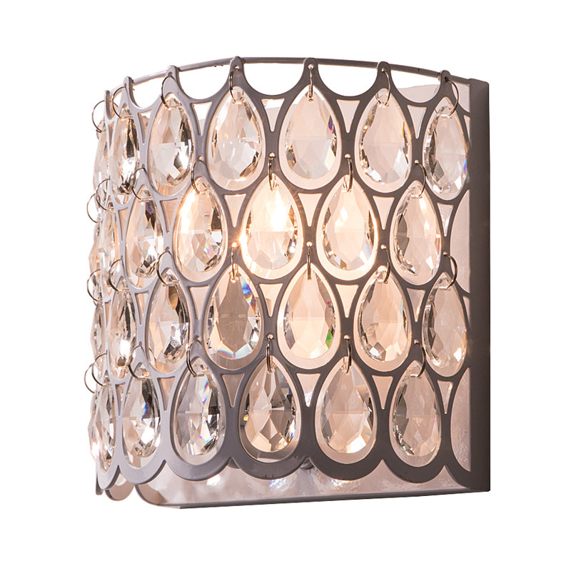 Wit halfcilinder sconce platteland kristal 1 lichte slaapkamer muurverlichting armatuur