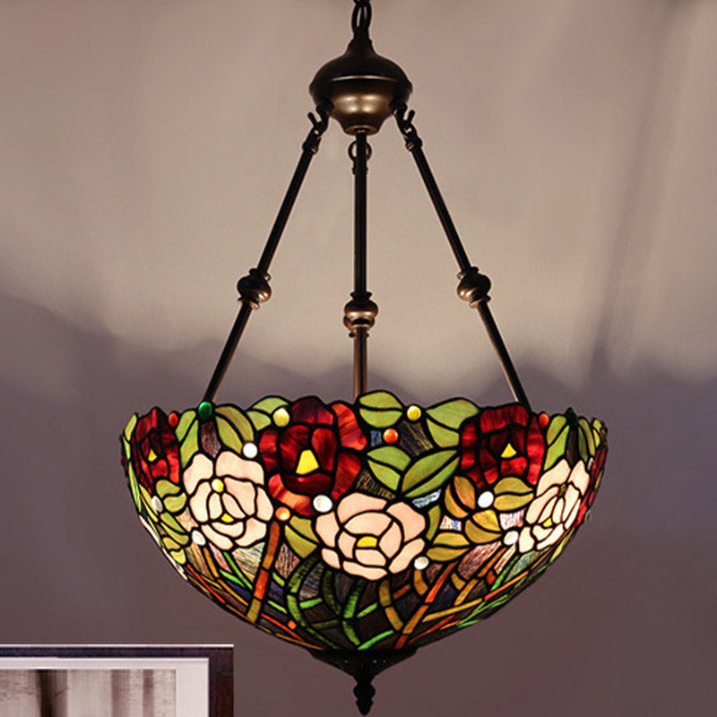 Lampadario del soffitto del soffitto ciotola vetrata mediterranea 2 luci rosse/giallo/verde appesa a sospensione Luce