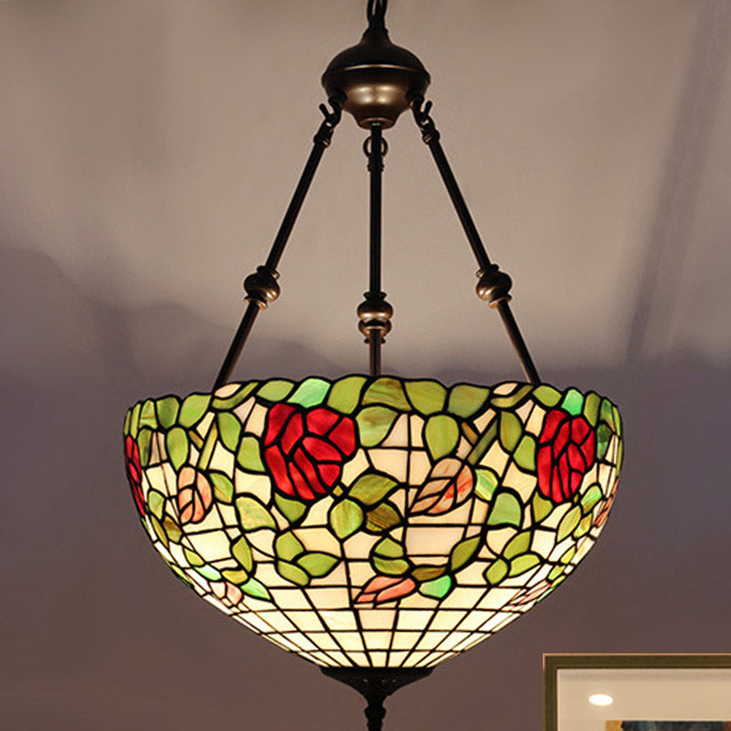 Lampadario del soffitto del soffitto ciotola vetrata mediterranea 2 luci rosse/giallo/verde appesa a sospensione Luce