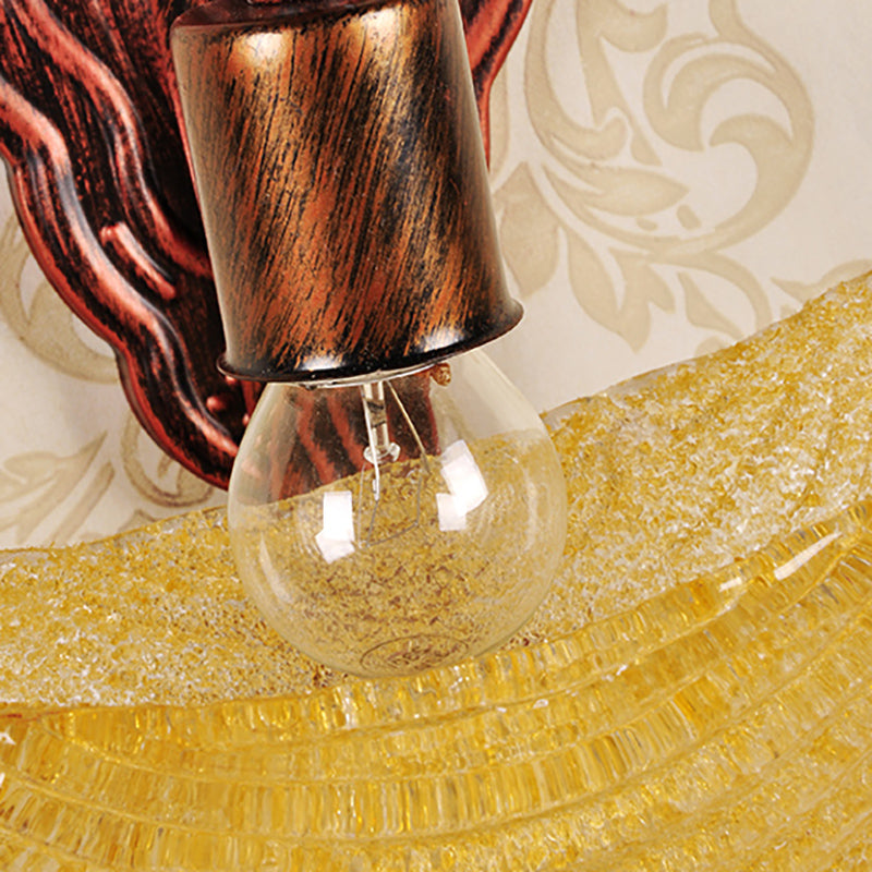 Bowl en forme d'applications Lumière vintage en verre ambre élégant 1 lumières luminaires muraux en cuivre avec une chambre à coucher pour chambre à coucher