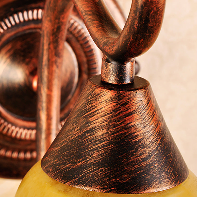 Bell Shade Indoor Wall Light Yellow Glass and Metal 1 Light Traditional Style Wall Lamp Fixture in Copper Finish